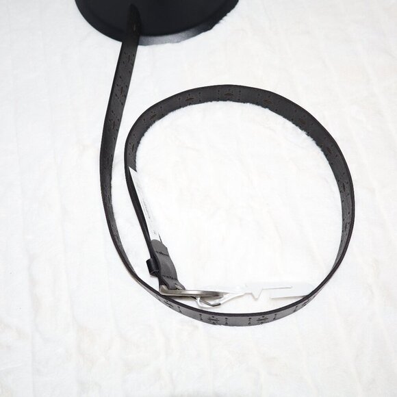 Women's Time and Tru Black 100% Leather Perforated Belt w/ Nickel Colored Buckle - Picture 1 of 8